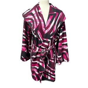 Natori Pink Zebra Scuba Belted Coat Topper Small Long Length Bright Dopamine